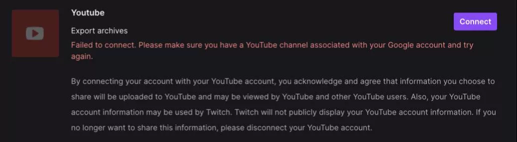 [HELP] I’ve been trying to connect my YouTube channel to Twitch that both run under the same email but it doesn’t work and I don’t know why?