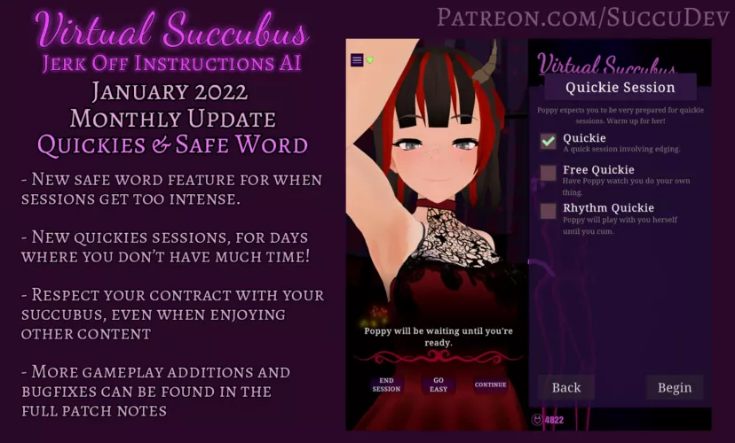 [Hentai Femdom JOI AI with Futa Support] Virtual Succubus Monthly Update 0.25 | 3 New “Quickies” Session Types | Safe Word | And more! | Web/PC/Android Demos Available
