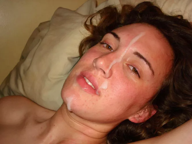 Her face Is full of warm cum...