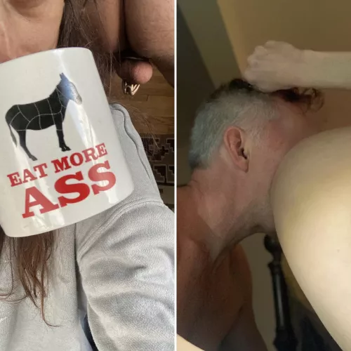 Her hand briefly lingered on the mug with the picture of the rooster