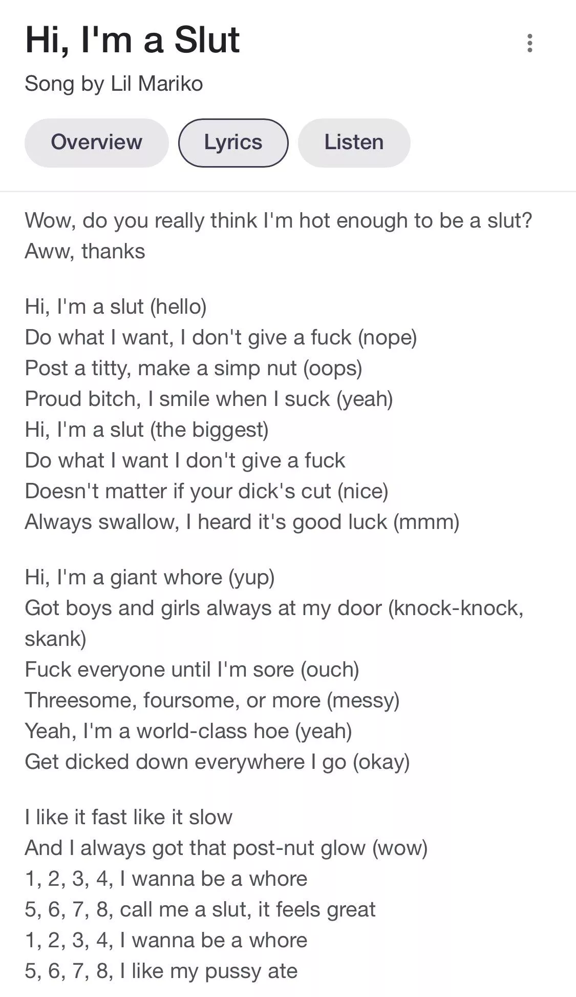 “Hi, I’m a Slut” 😈 Girls if you need an anthem here it is! Play it loud & proud!