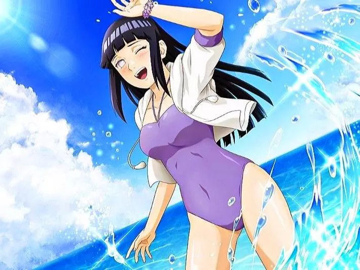 Hinata in purple swim suit