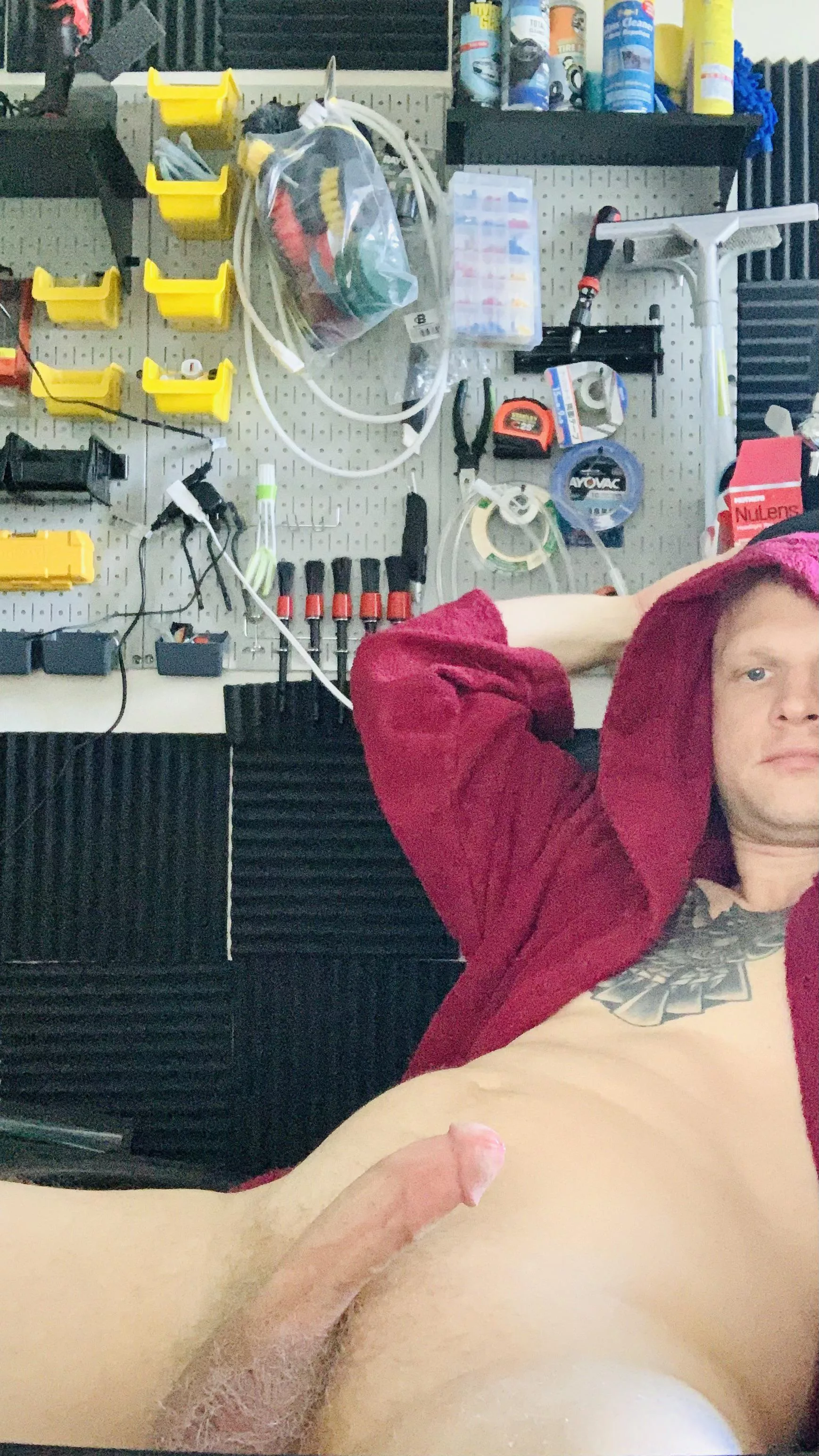 Horny 😉enough to join me 🍆💦💦💦in my work shop? I got a big project to work on 👀