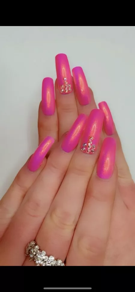 Hot pink long acrylics nails ??