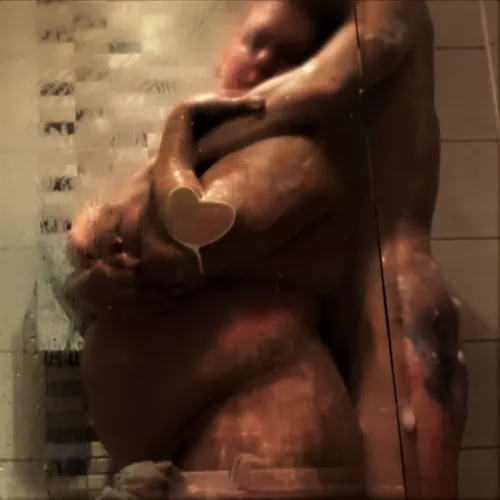 Hugging in the shower, spot the love heart ❤️
