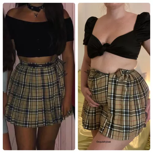 I can’t believe this skirt used to be loose around my tiny little waist and now it won’t even zip up 😳 that belly never used to be hiding underneath it either 👀