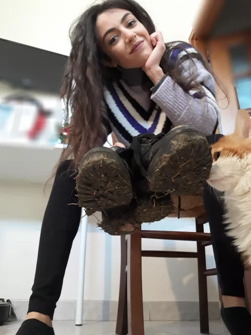 I just walked the dog and my boots are all dirty now 🤮 clean them for me. Hurry! [Domme]