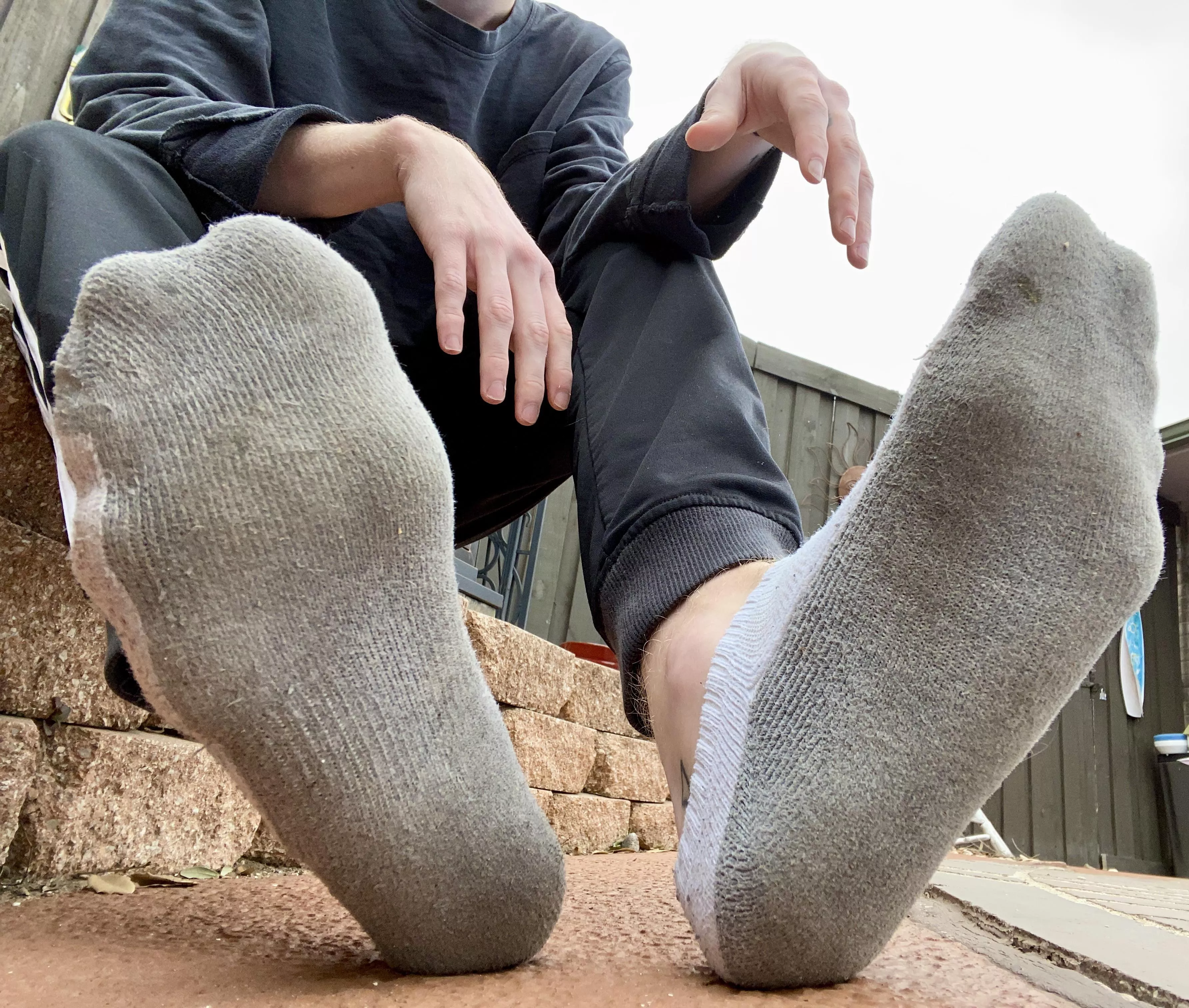I like to walk around outside when I wear socks for a sub. I want to make sure they know they belong under my feet.