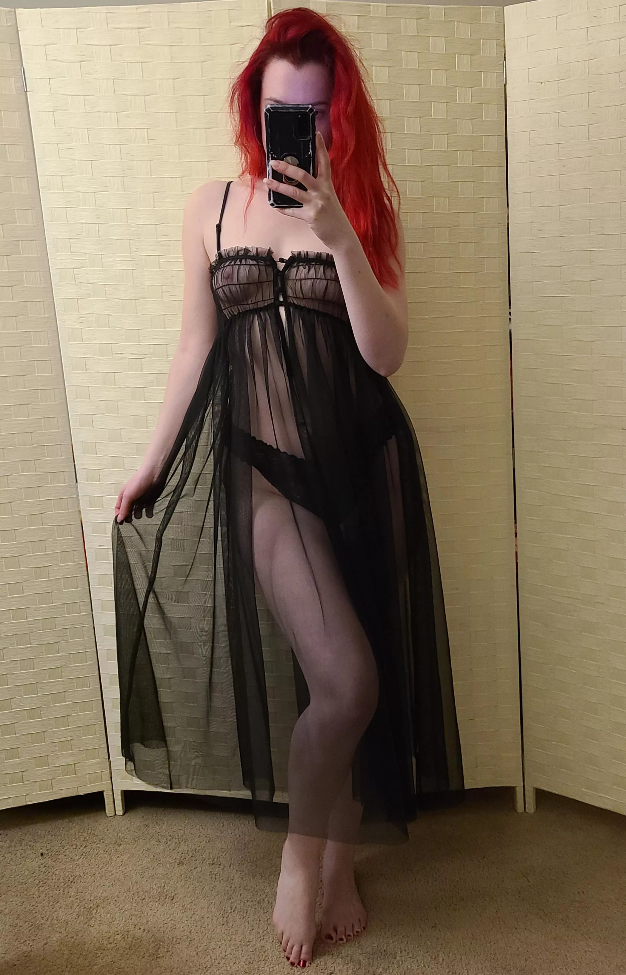 I love my sheer black nightgown. Do you want to tear it off me and grab my tight little body under it?