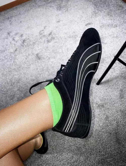 I love wearing my sexy black puma soleil shoes with my glossy Wolford tights ππ