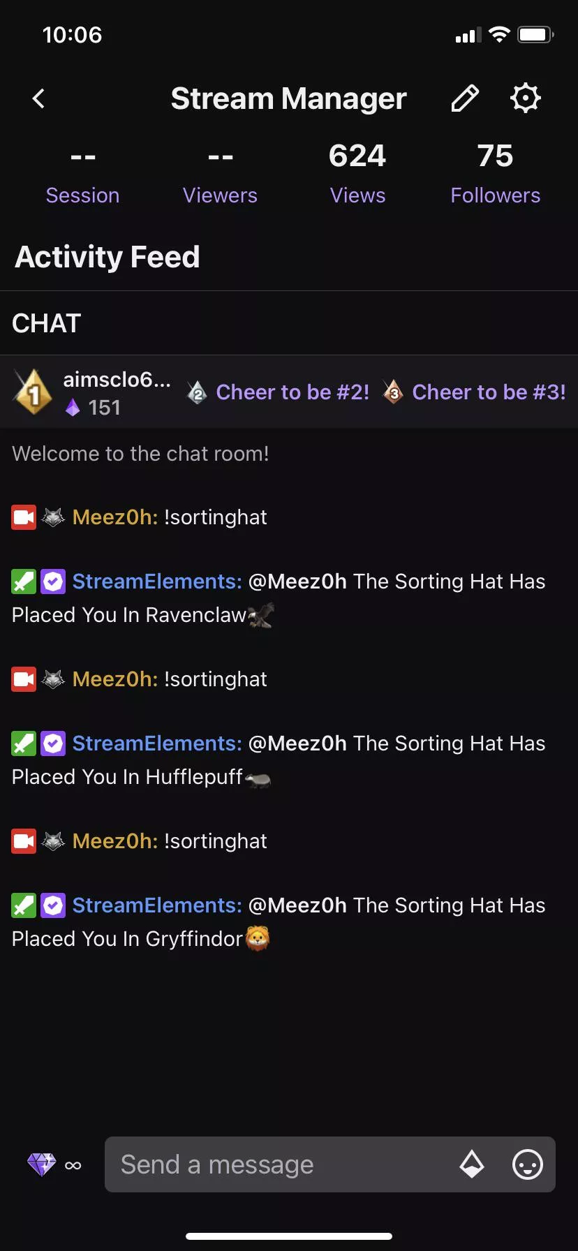 I made a cool command in streamelements that puts you in a random house for when Hogwarts legacy is released!