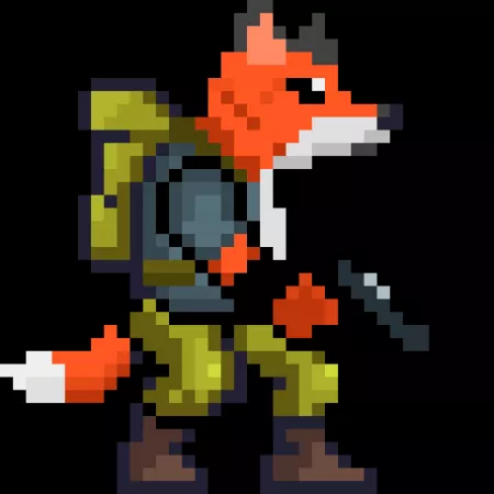 I made a fox character, a mix of starfox and metalslug.
