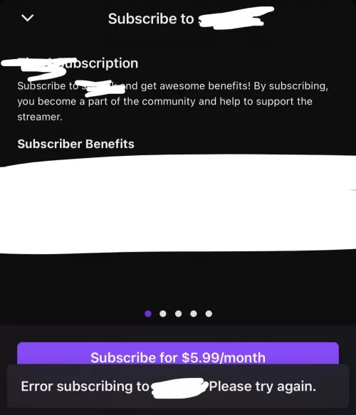 I need help. My twitch account has a monthly consecutive glitch for a resubscription and it’s only one twitch streamer. Though it won’t allow me to resub on my browser either. I’ve contact twitch support and I’ve gotten the same result. It’ll r
