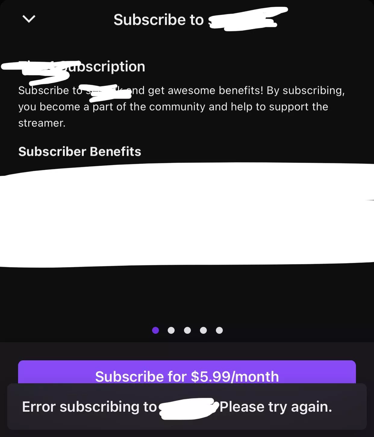 I need help. My twitch account has a monthly consecutive glitch for a resubscription and it’s only one twitch streamer. Though it won’t allow me to resub on my browser either. I’ve contact twitch support and I’ve gotten the same result. It’ll r