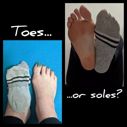 I need to know which you're going to worship first 🤤 [Selling] gray no-show socks. Minimum of 48 hour wear with two workouts. Vacuum sealed before shipping. DM or KIK M3GNIFIC3NT to claim