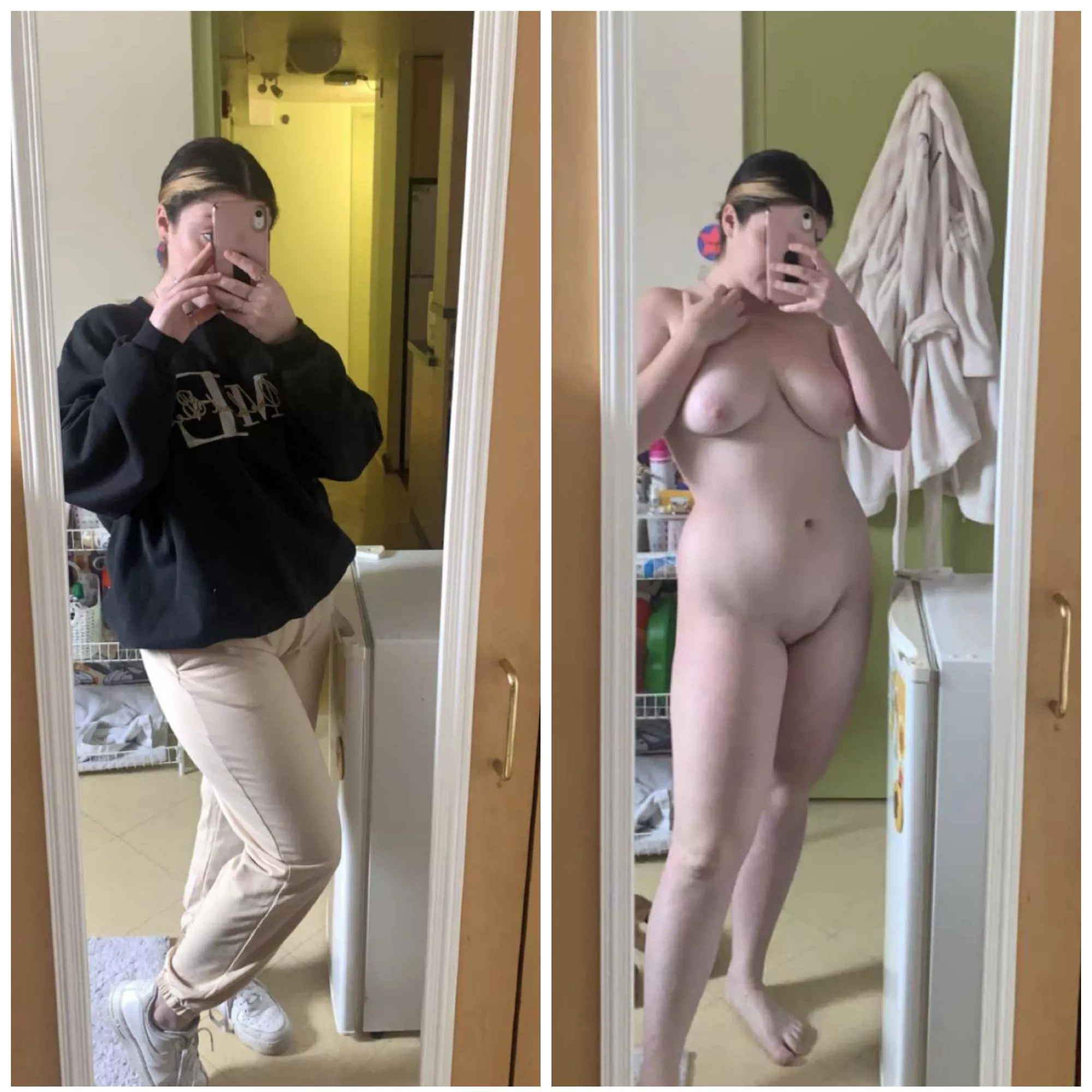 I sent the pic on the left to my bf and I sent the pic on the right to my bf’s roommates