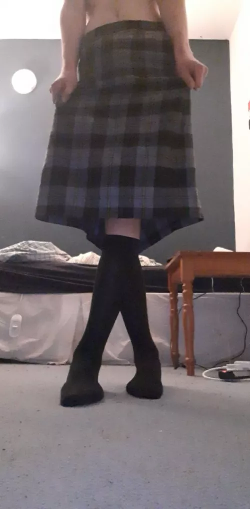 I tried on my sister's school skirt when I was home alone, and I loved it! I tried on my sister's school skirt when I was home alone, and I loved it!