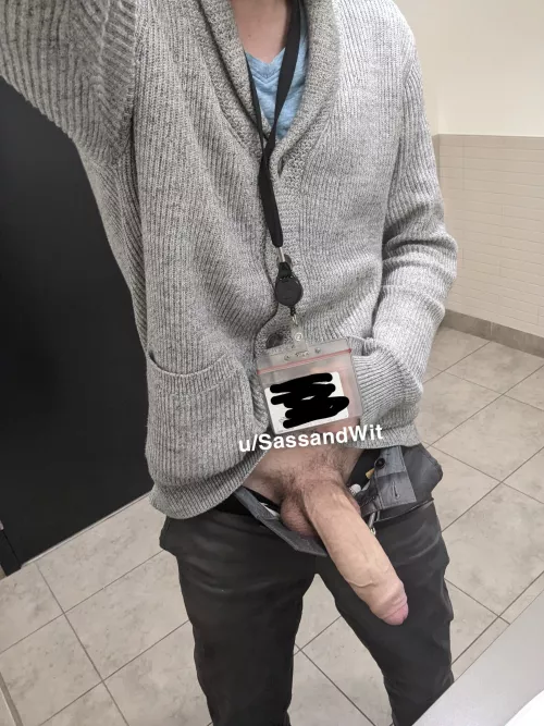 I wonder if my coworkers know that I take pics of my semi-hard cock in the bathroom while on break.
