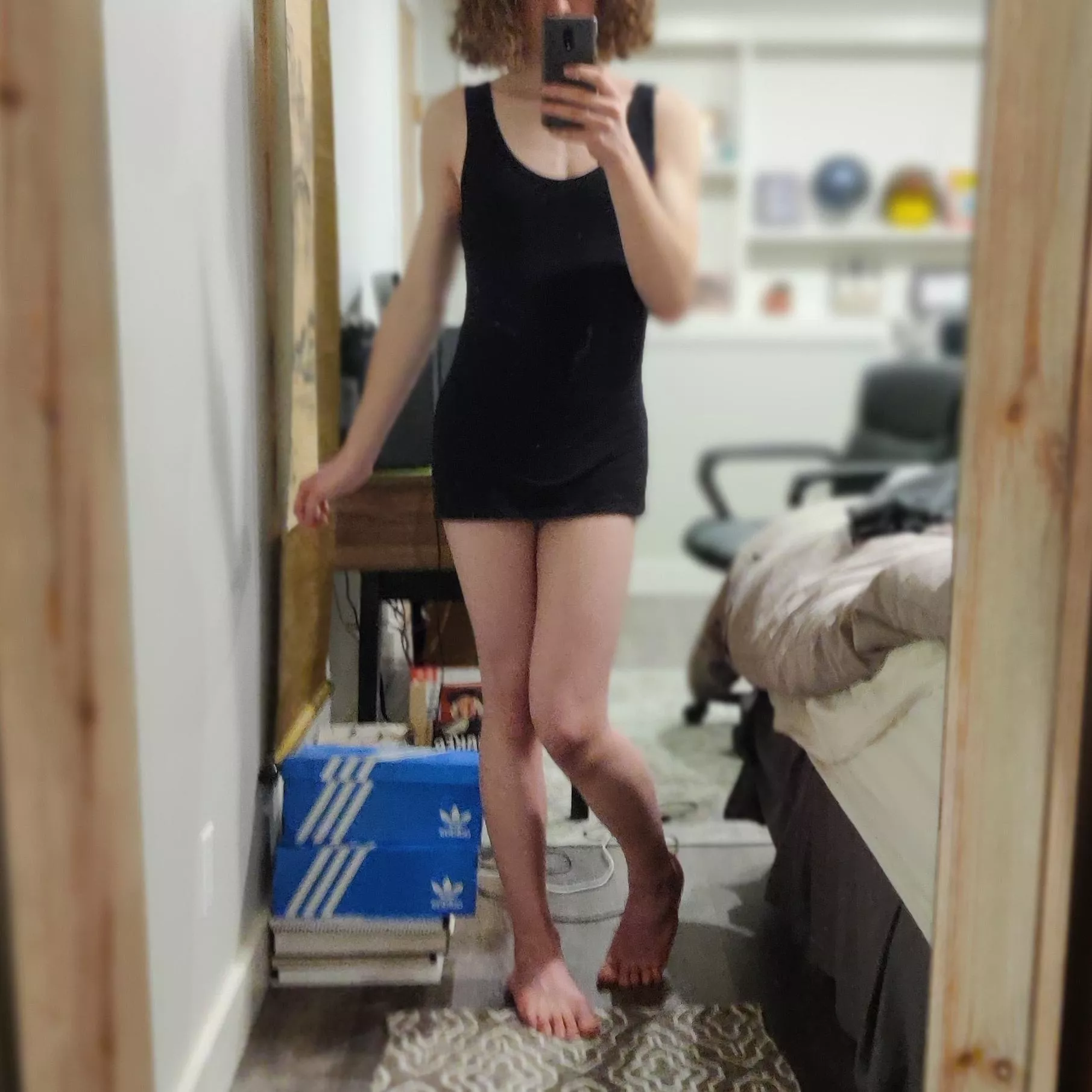 In my makeshift dress, ie. a stretchy top