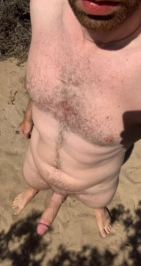 In the bushes at the nude beach. Hope someone passes by. dm for snap