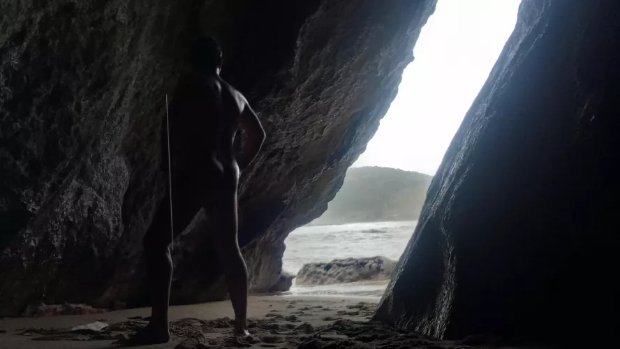 In the cave. Beach nude freedom
