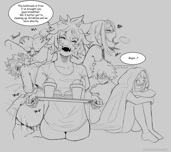 Izuku-Ochako-Mina threesome: the morning after [ClausChristmas]