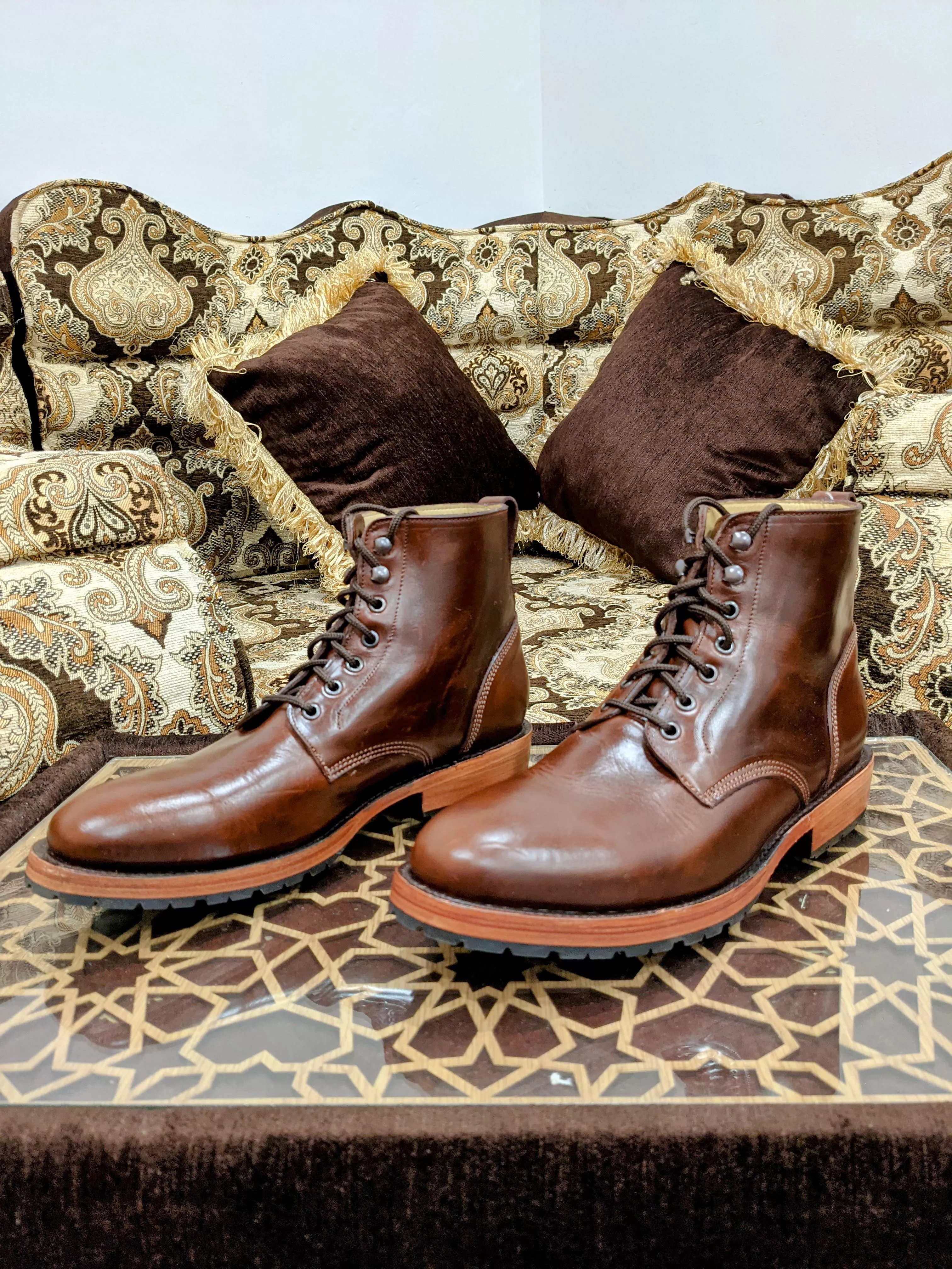John Doe Shoes 420 boots in Tan Horsehide Chromexcel with a commando sole. John Doe Shoes 420 boots in Tan Horsehide Chromexcel with a commando sole.
