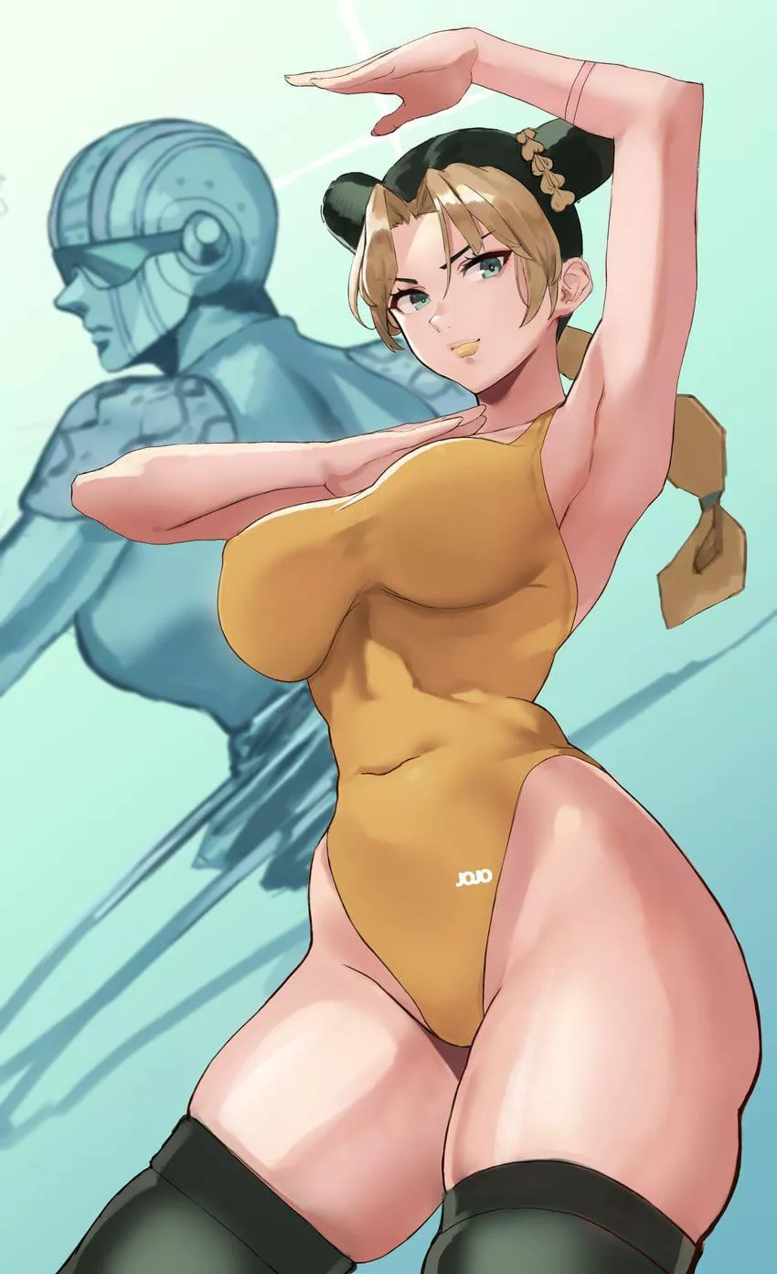 Jolyne with her arm up showing her armpit and her stand name is Stone Free Jolyne with her arm up showing her armpit and her stand name is Stone Free