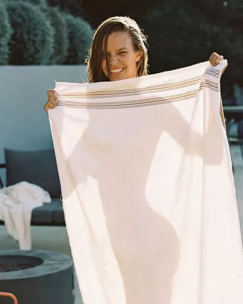 Josephine Skriver with a towel