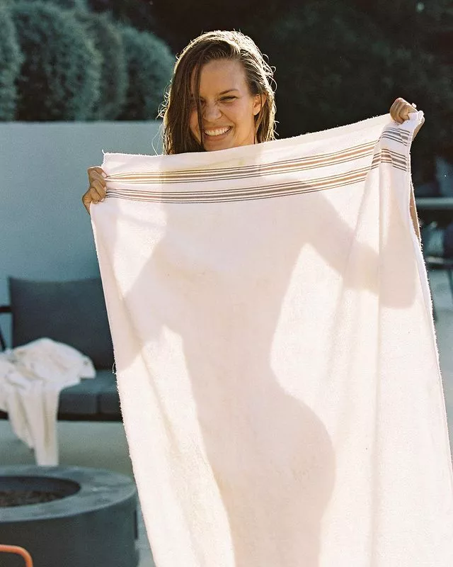 Josephine Skriver with a towel