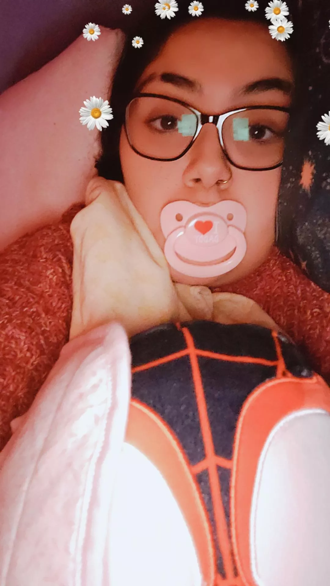 just a little with her miles and baby blankies watching YouTube