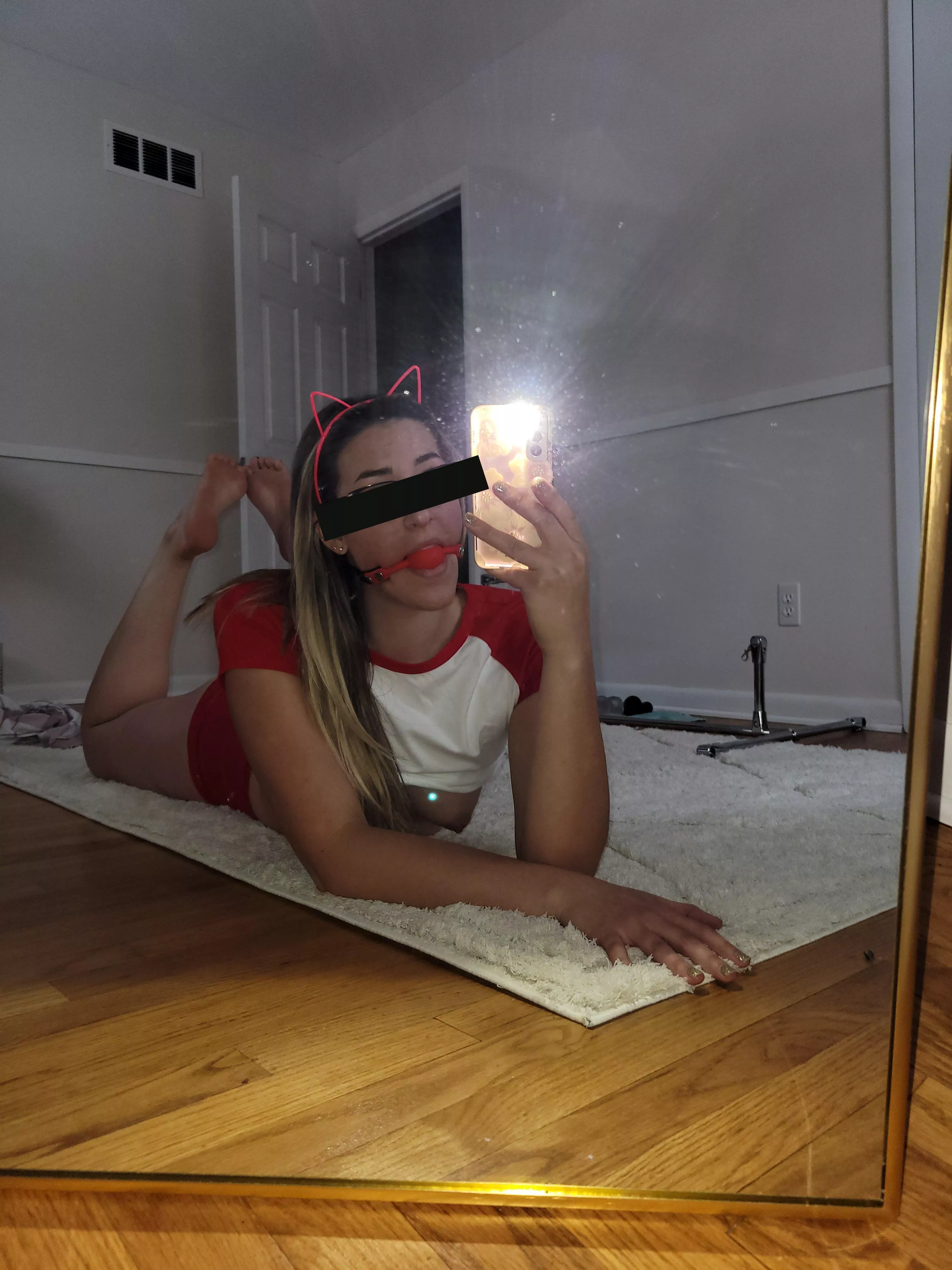 Just getting home from volleyball practice. I was immediately told I had to go complete my uniform with a ball gag, then I would be served an early dinner... How is this supposed to work? 🤦‍♀️ Looks like I'm not eating for a while hehe