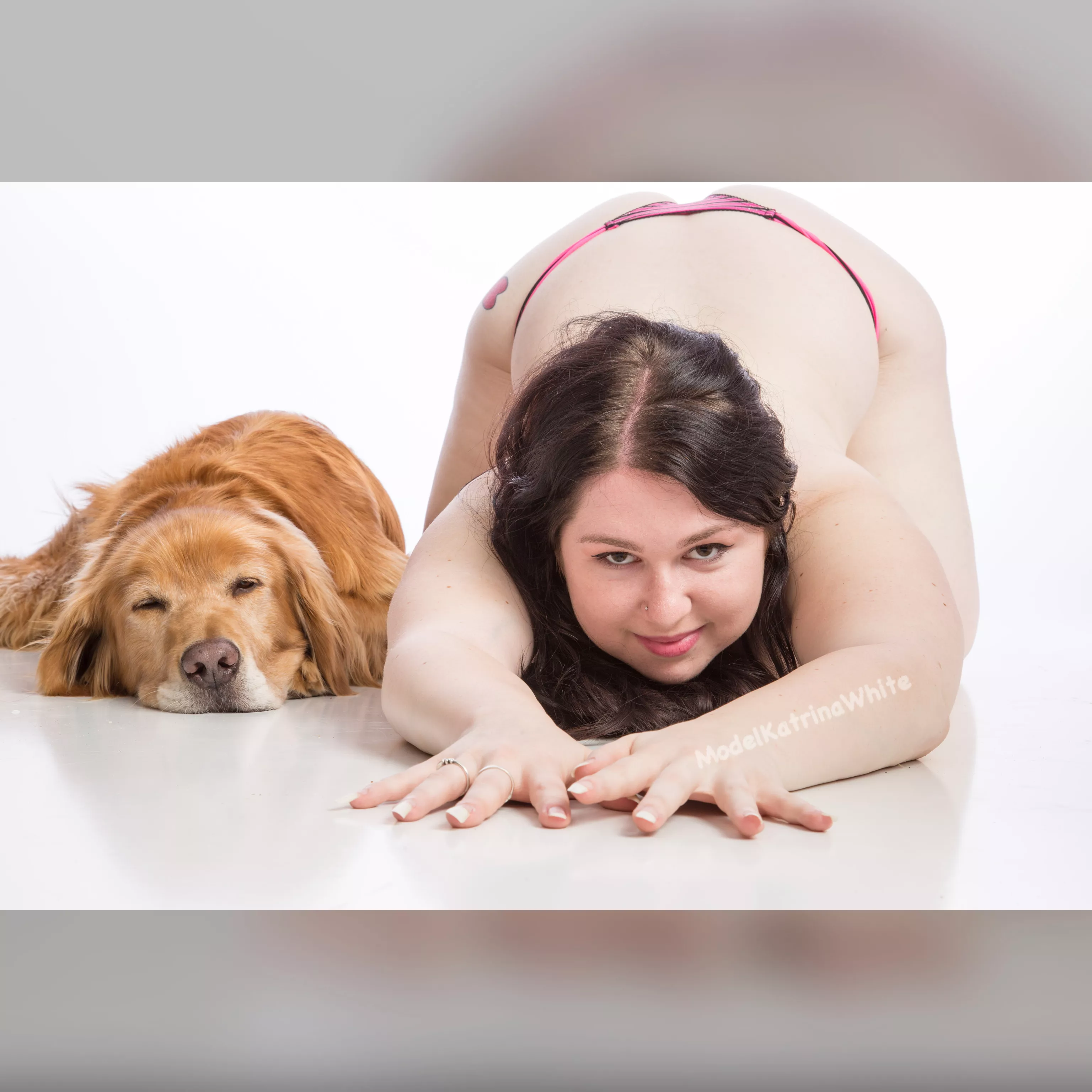Just me and the pup being cute while we stretch :P