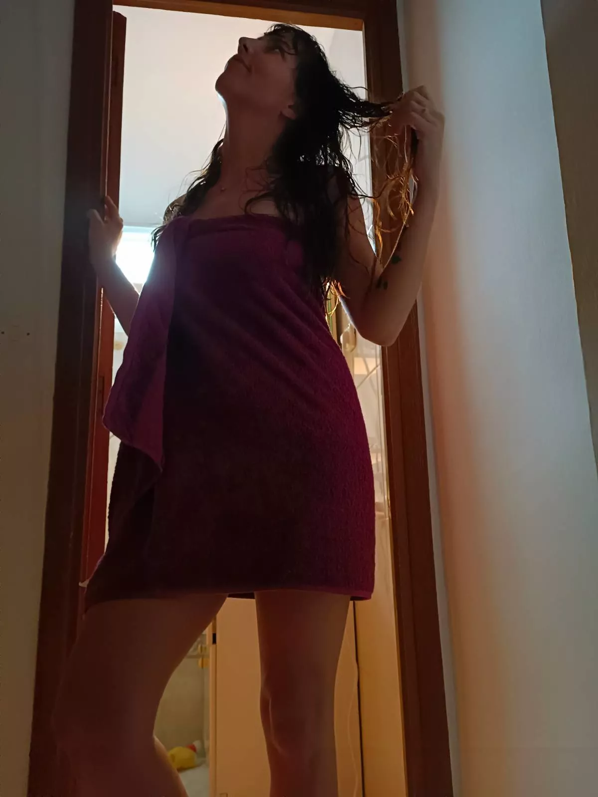 Just out of the shower