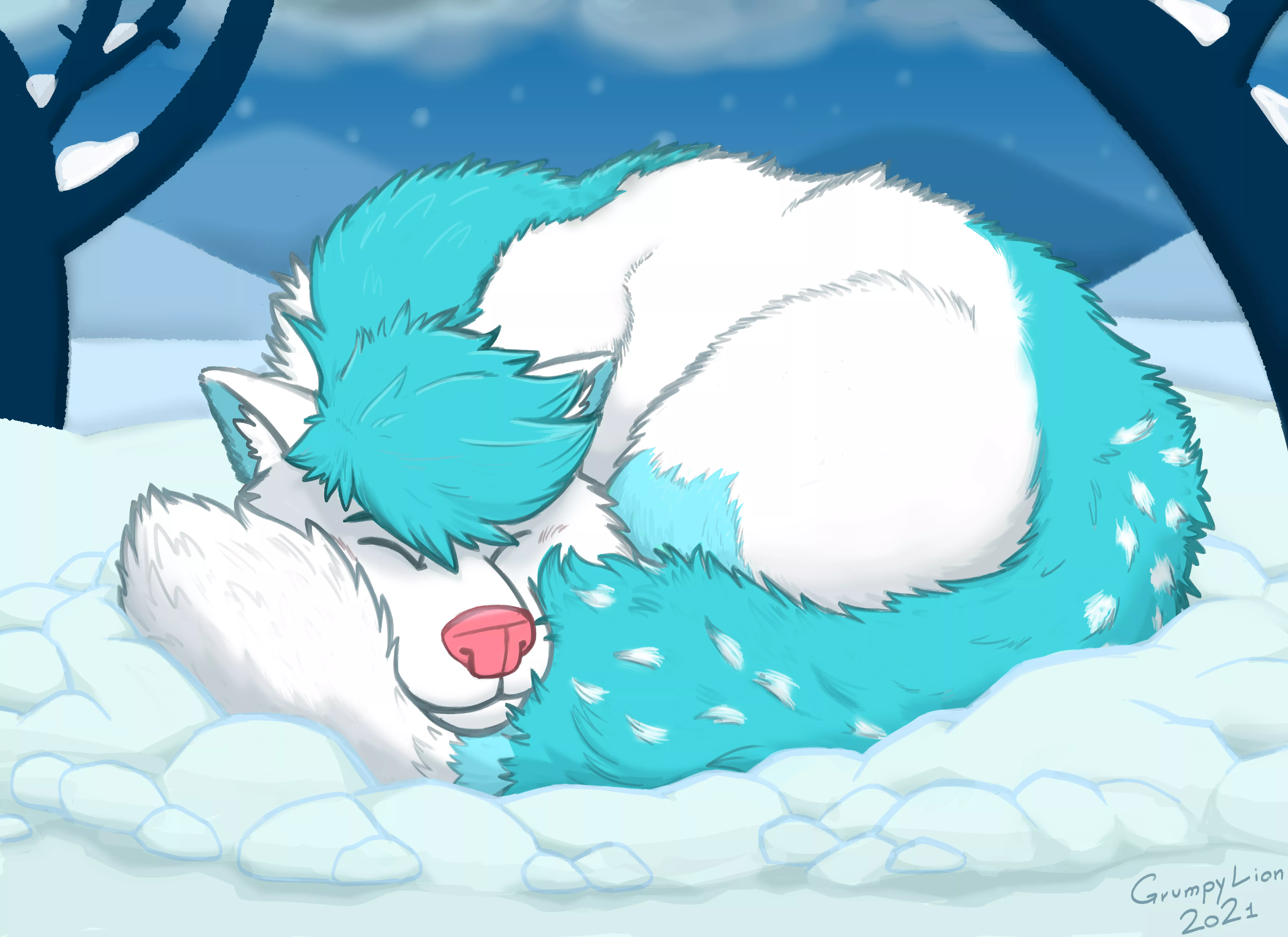 Just sleeping on snow, art by @tomtony42 on twitter
