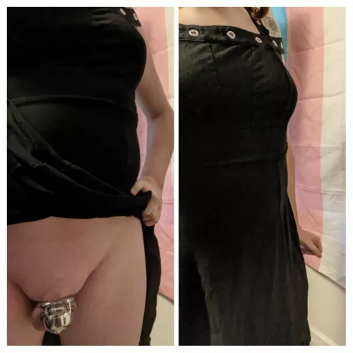 Kicking off Locktober way late but at least this dress hides my new cage really well 🤷♀️