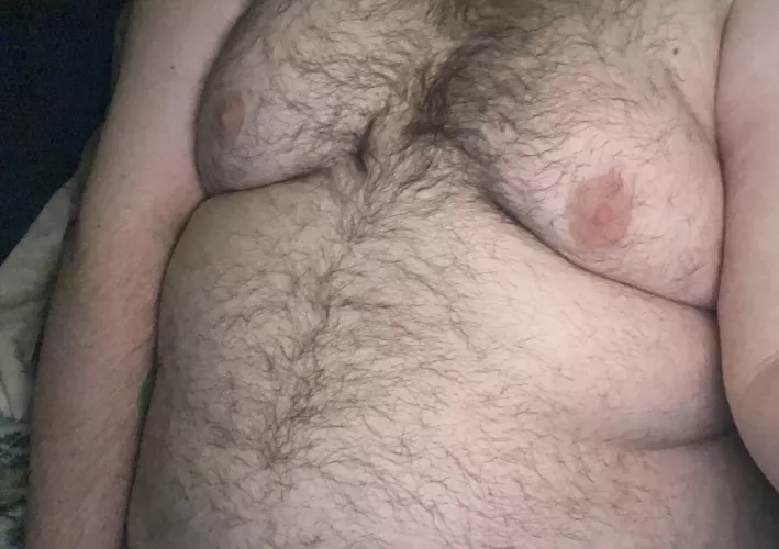 Kinky 27M chub bear with a pair of hairy man tits that need grabbing. DMs open; snap if you have a face pic! 💬👻