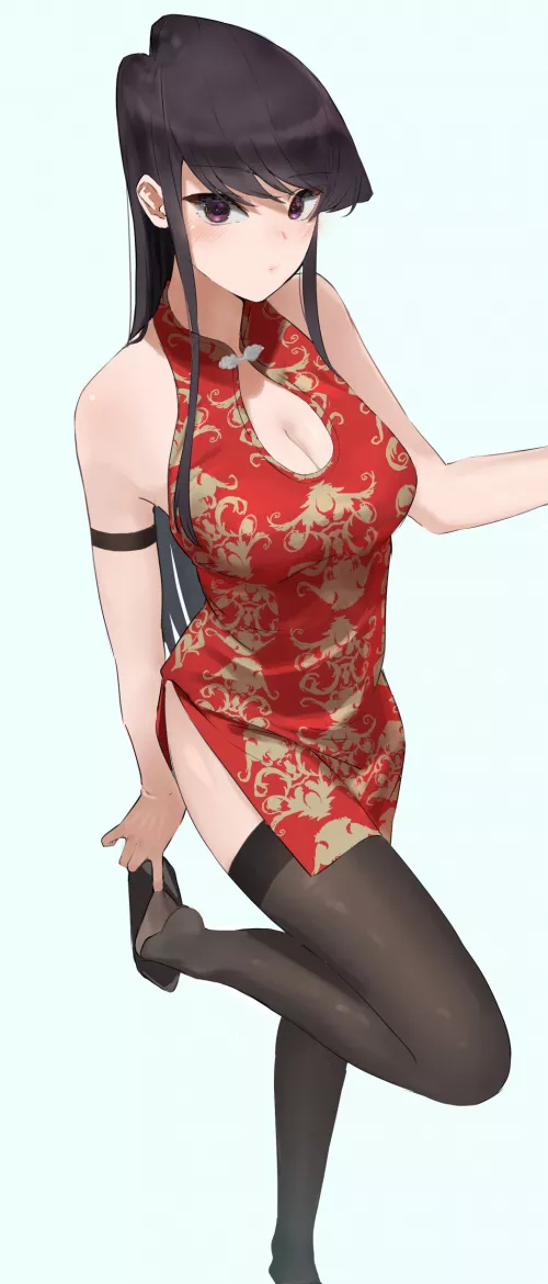 Komi Shoko in a cheongsam Komi Shoko in a cheongsam