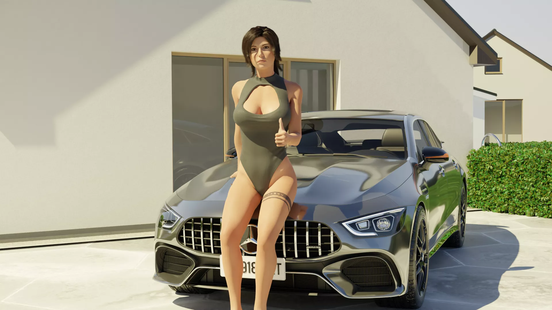 Lara posing on the car.back angle on twitter(CTRL-V3D)