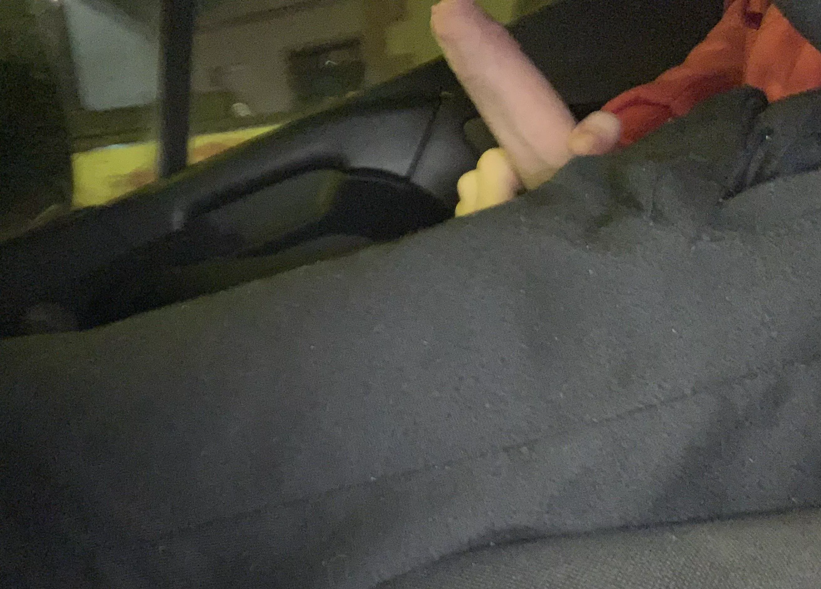 Late at night pic at a fast food parking space. Forgot the flash was on. You can kinda see how I tried to pull down the camera so the guys in the car next to me don’t directly look at me and my cock