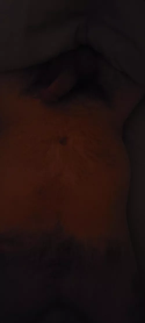 Laying in bed, waiting on the wife this evening. Dad's balls are full & slightly swollen. [42]