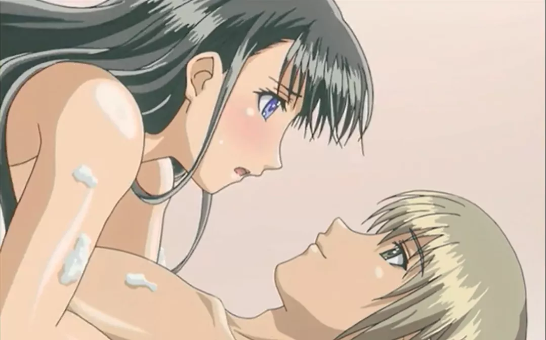 LF Color Source: 1girl, 1boy, long hair, black hair, bath, purple eyes, missionary, soap, nude