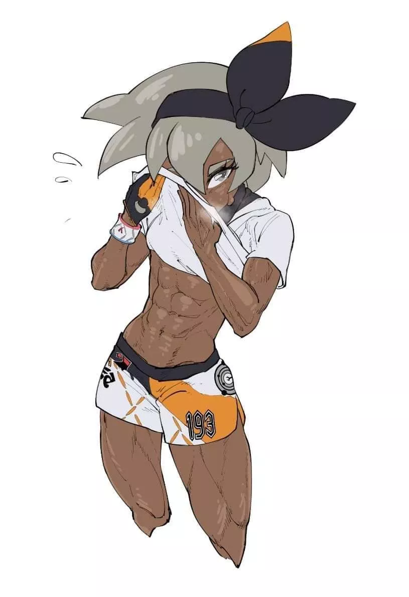LF Color Source: 1girl, abs, Bea_(Pokemon), Dark_skin, Shirt_lift