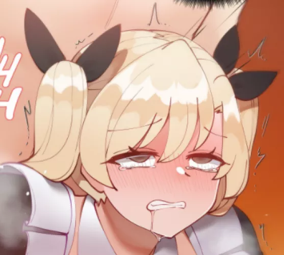 LF Color source: 1girl, ahegao, clenched teeth, twitching, drool, tears, blushing, blonde hair, twintails, black ribbon, maid outfit