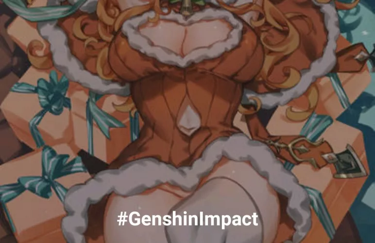 LF Color Source: 1girl, big breasts, cleavage, stockings, curly hair, gifts, presents, lying on presents, Santa cosplay, Christmas costume, orange hair