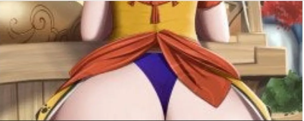 LF Color Source: 1girl, big butt, Xiangling, yellow shirt, blue panties, red waist band, elbows, Chinese style clothing