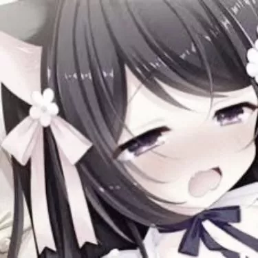 LF color source: 1girl, black hair, catgirl, five shape flower, long hair, multiple ribbons