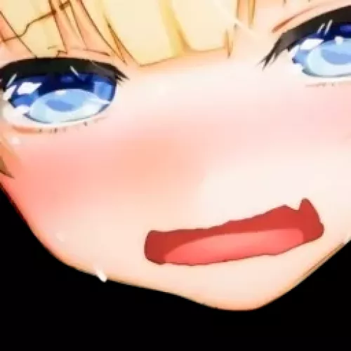 LF Color Source: 1girl, blonde_hair, blue_eyes, skin_fang, open_mouth, blunt_ends, blush