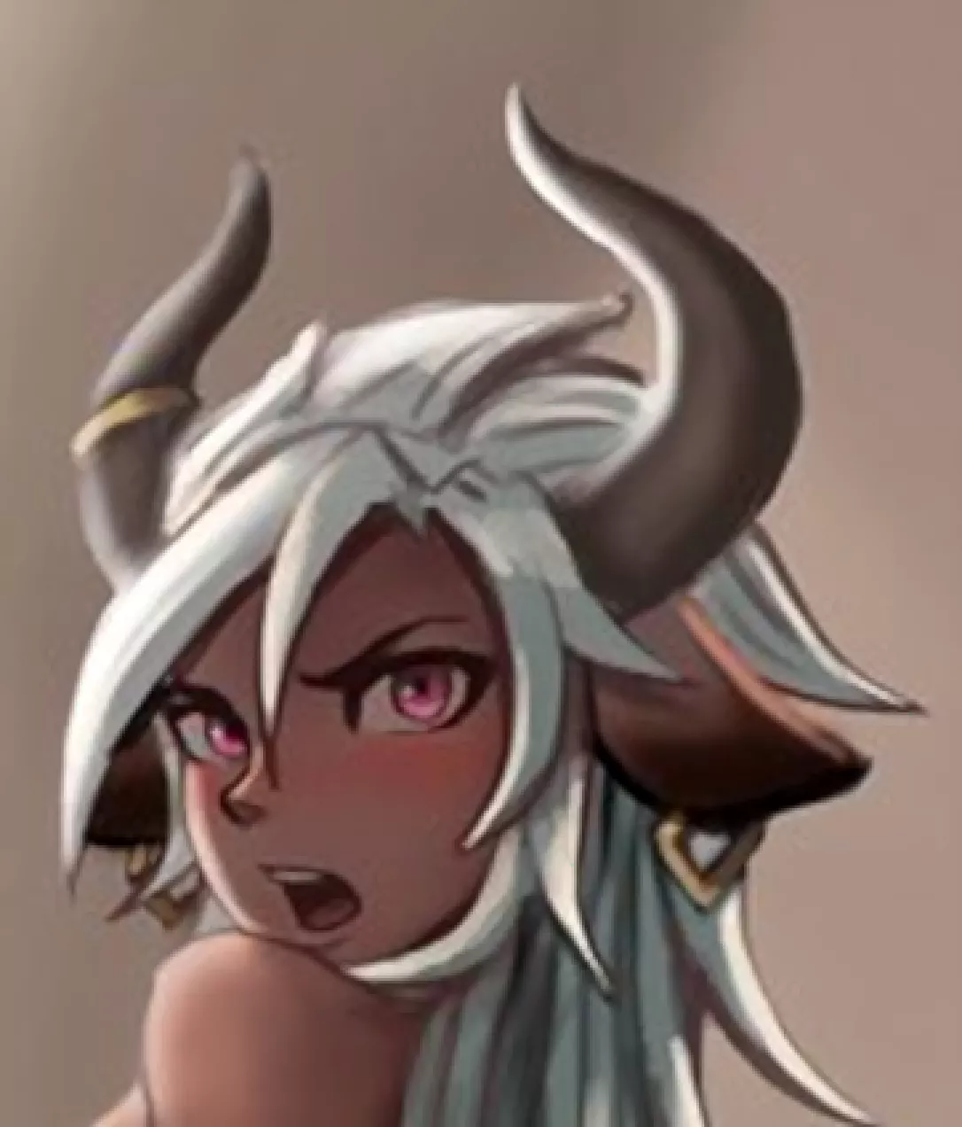 LF Color Source: 1girl, cow girl, horns, looking back