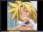 LF color source: 1girl, dark skin, gyaru, blonde, long hair, smiling, face, up close